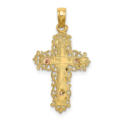 14K Bicolor Kreuz mit Lace Zierde Charm