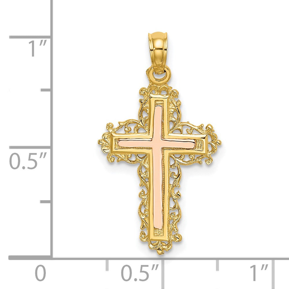 14K Bicolor Kreuz mit Lace Zierde Charm