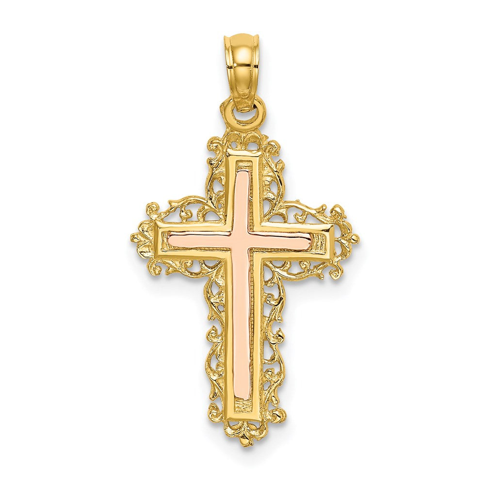 14K Bicolor Kreuz mit Lace Zierde Charm