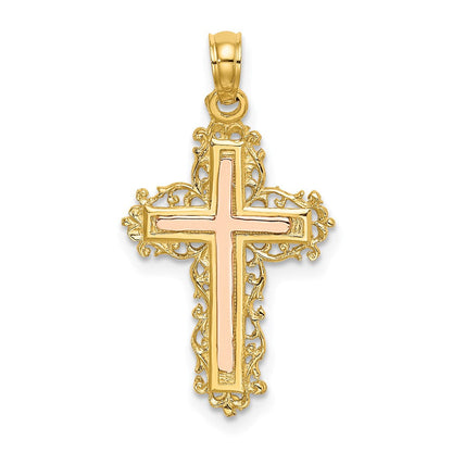 14K Bicolor Kreuz mit Lace Zierde Charm