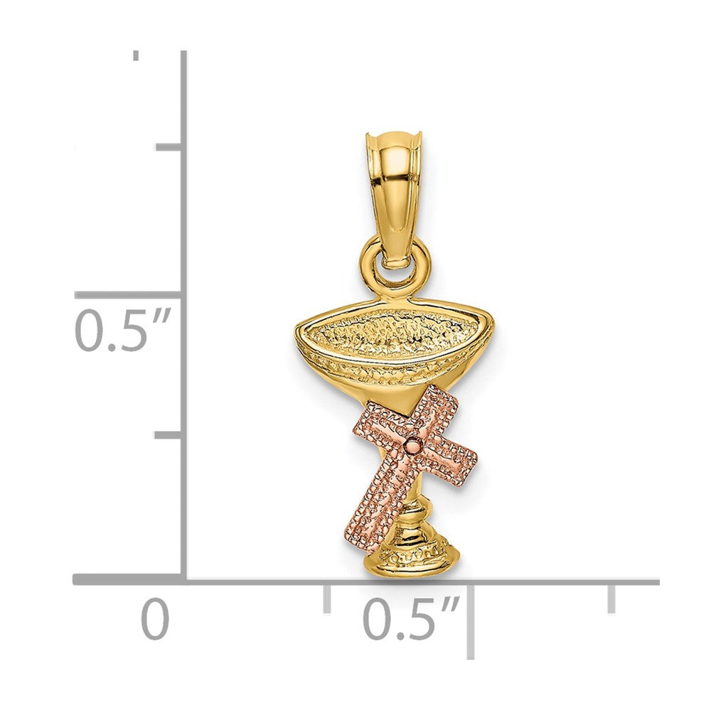 14K Bicolor Kommunion Cup mit Kreuz Charm