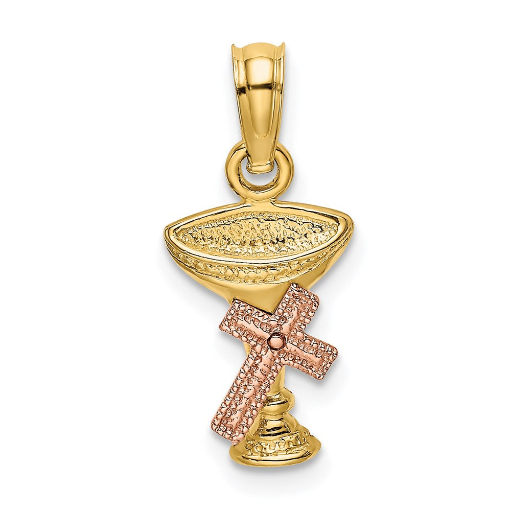 14K Bicolor Kommunion Cup mit Kreuz Charm