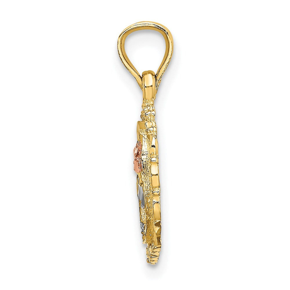 14K Bicolor mit Weiß Rhodium Rose in Oval Rahmen Charm