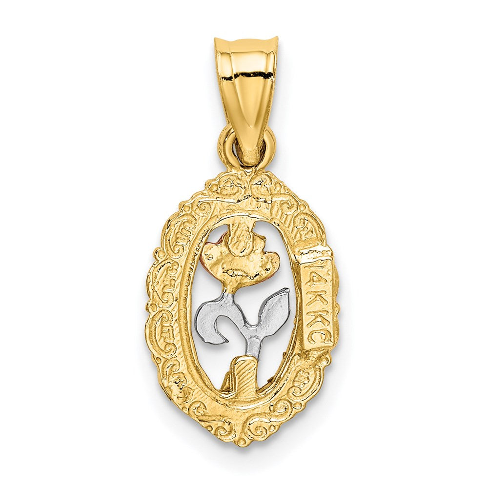 14K Bicolor mit Weiß Rhodium Rose in Oval Rahmen Charm