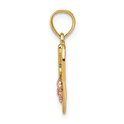 14K Bicolor mit Weiß Rhodium #1 Wife in Herz mit Blume Charm