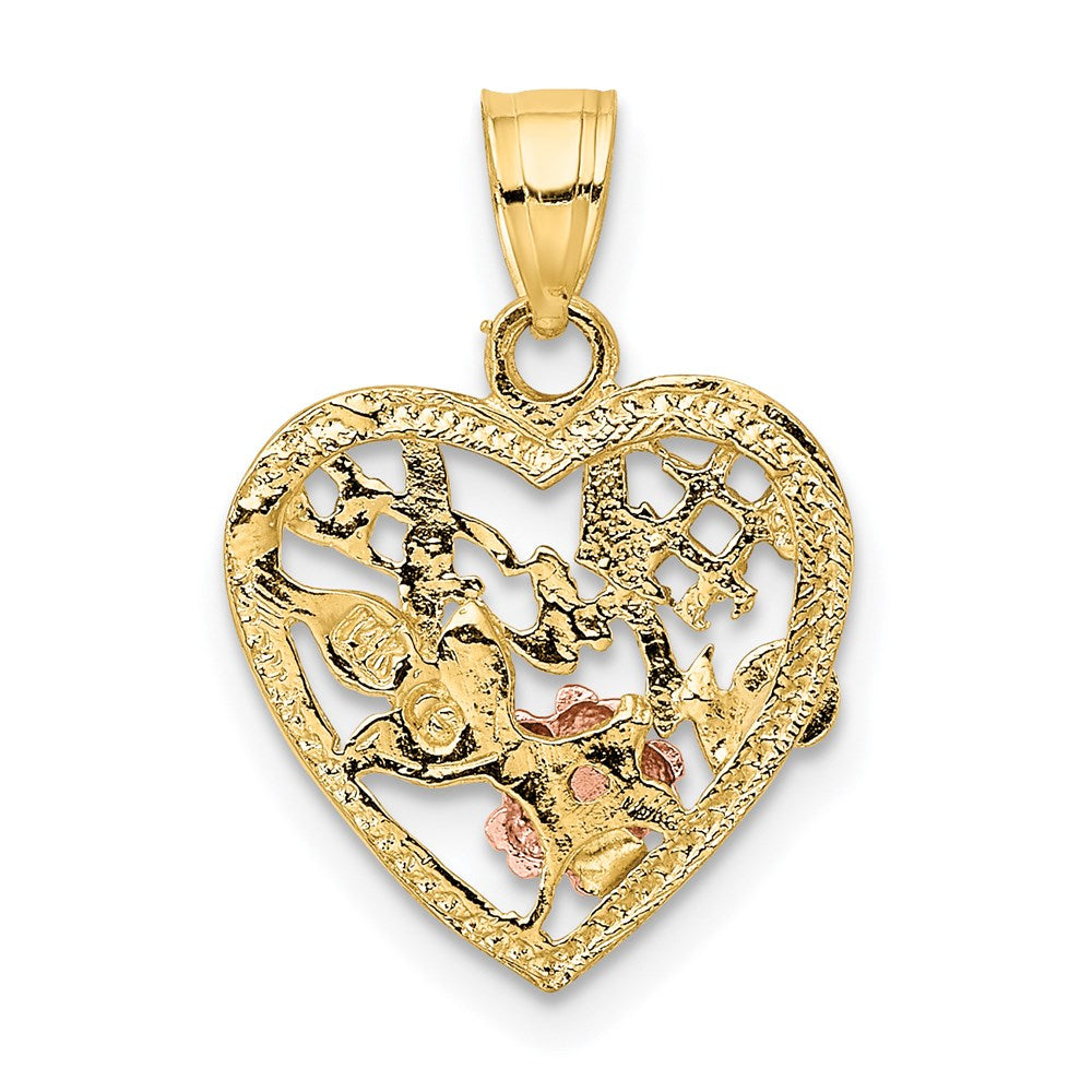 14K Bicolor mit Weiß Rhodium #1 Wife in Herz mit Blume Charm