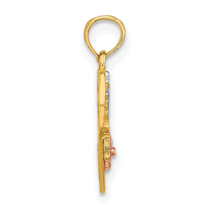 14K Bicolor Weiß Rhodium #1 Tochter in Herz mit Blumen Charm