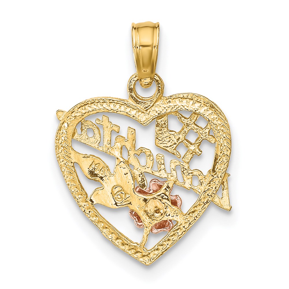 14K Bicolor Weiß Rhodium #1 Tochter in Herz mit Blumen Charm