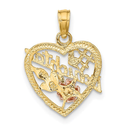 14K Bicolor Weiß Rhodium #1 Tochter in Herz mit Blumen Charm