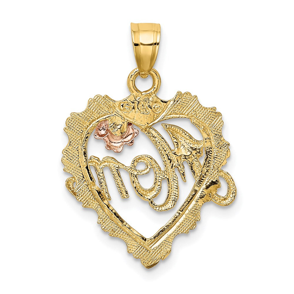 14K Bicolor-Gold mit Weißrhodium-Beschichtung MOM-Herzcharm