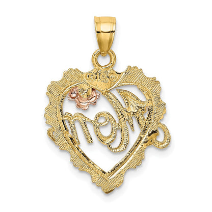 14K Bicolor-Gold mit Weißrhodium-Beschichtung MOM-Herzcharm
