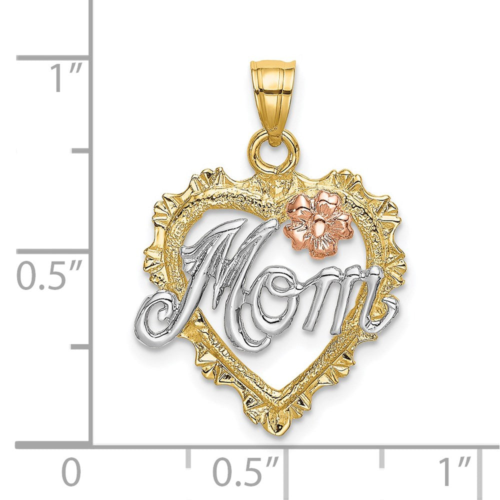14K Bicolor-Gold mit Weißrhodium-Beschichtung MOM-Herzcharm