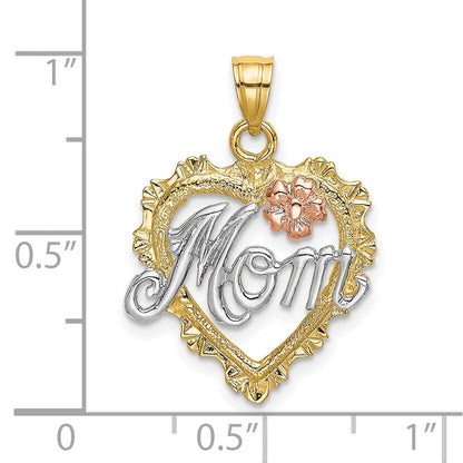 14K Bicolor-Gold mit Weißrhodium-Beschichtung MOM-Herzcharm