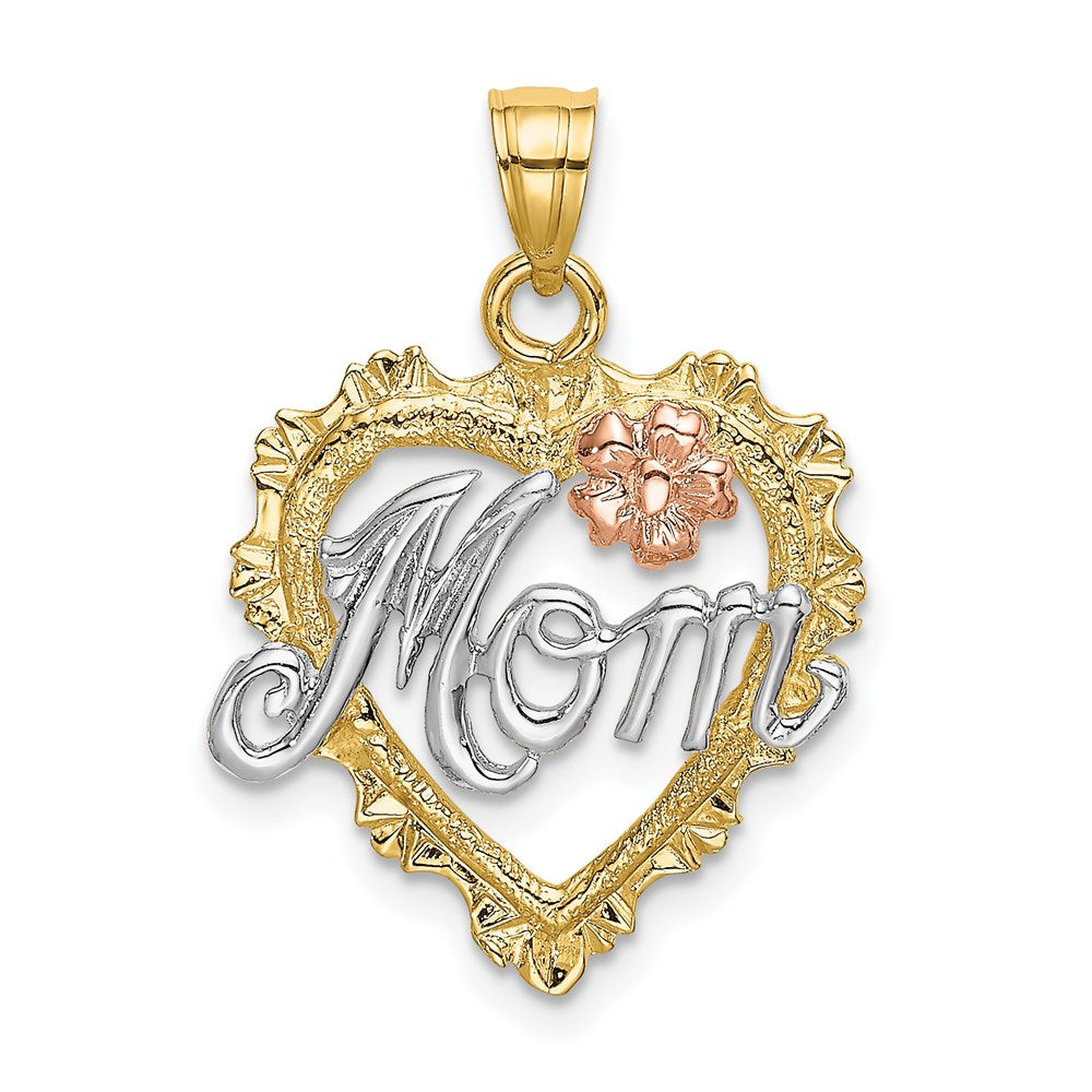 14K Bicolor-Gold mit Weißrhodium-Beschichtung MOM-Herzcharm
