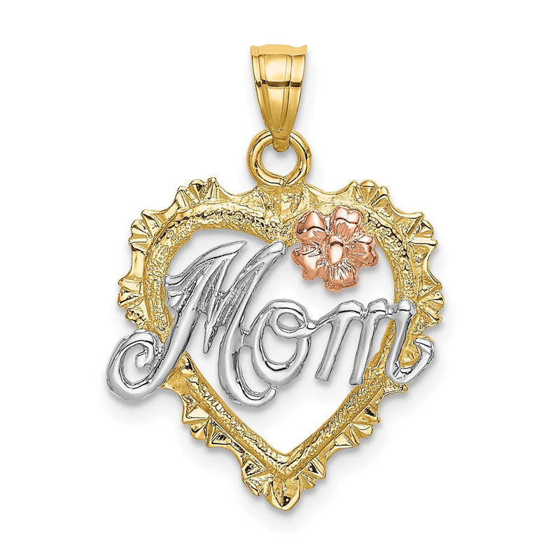 14K Bicolor-Gold mit Weißrhodium-Beschichtung MOM-Herzcharm