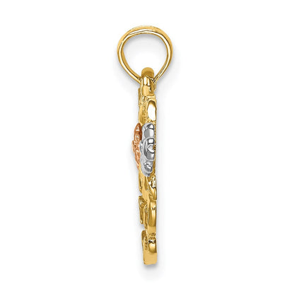 14K Bicolor mit Weiß Rhodium Mama Herz mit Blume Charm