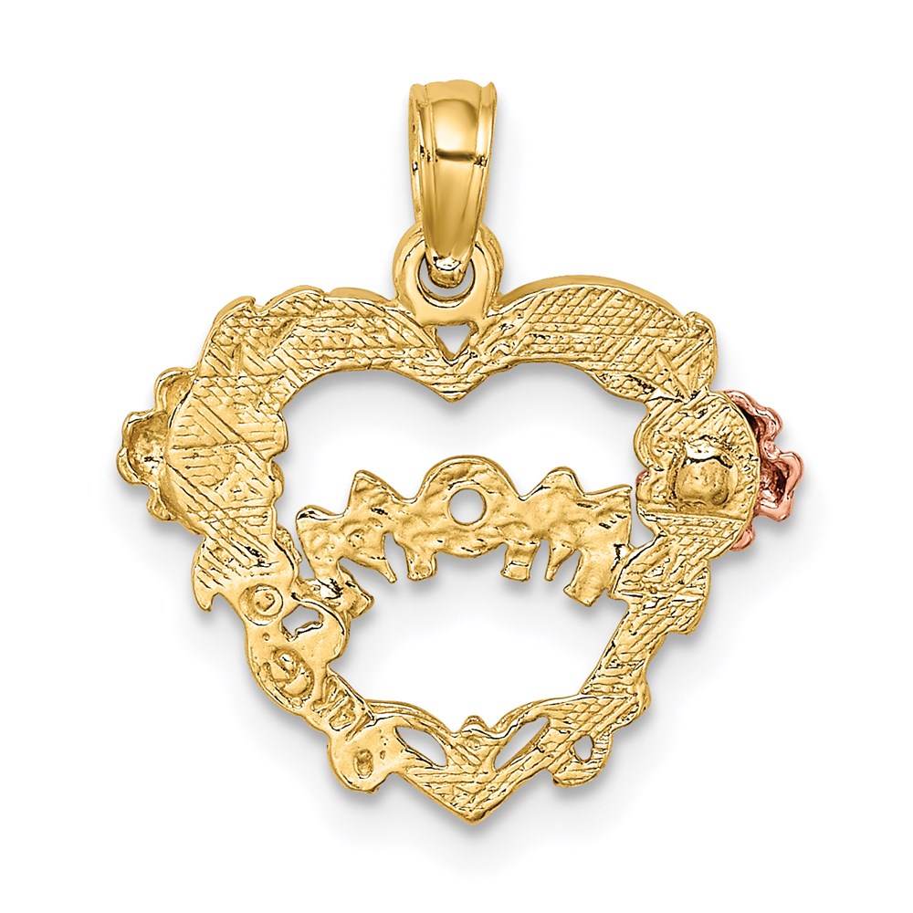 14K Bicolor mit Weiß Rhodium Mama Herz mit Blume Charm