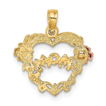 14K Bicolor mit Weiß Rhodium Mama Herz mit Blume Charm