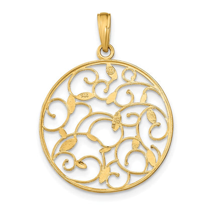 14K Gelb & Rhodium mit Rhodium Blumen Medallion Anhänger Charm