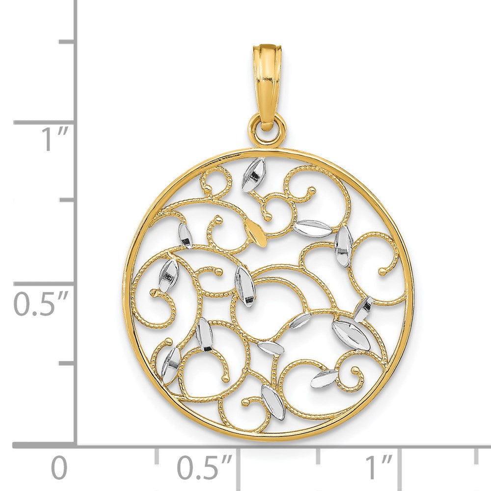 14K Gelb & Rhodium mit Rhodium Blumen Medallion Anhänger Charm