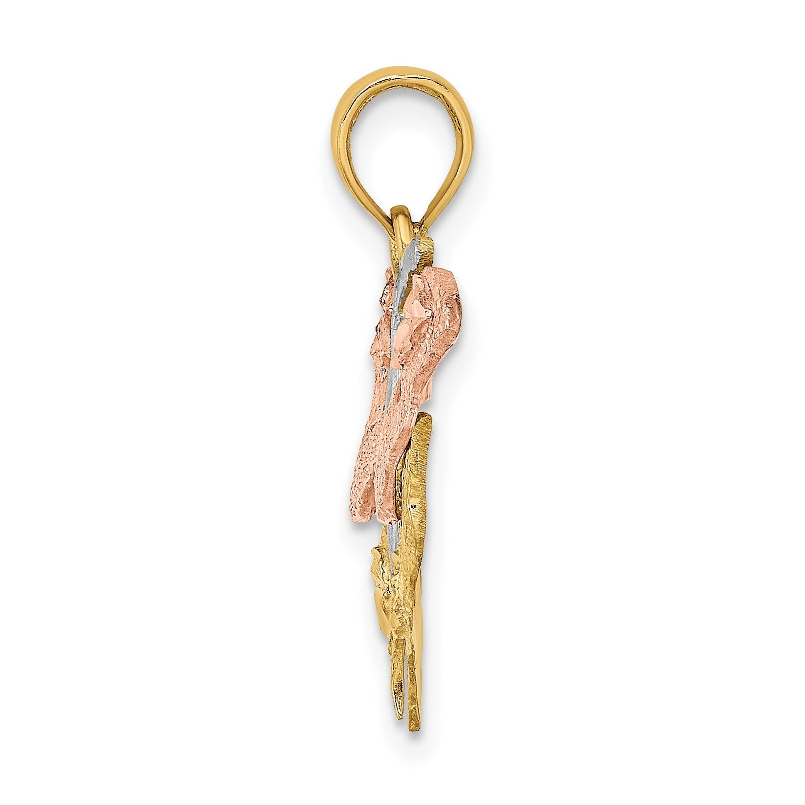 14K Bicolor Gold Zweifarbig Gold- und Weiß-Rhodium Diamantschliff Schmetterling-Charm