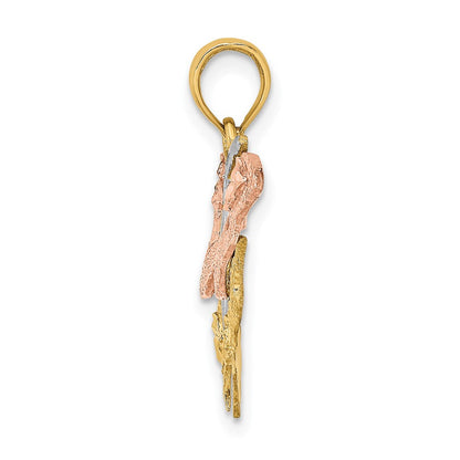 14K Bicolor Gold Zweifarbig Gold- und Weiß-Rhodium Diamantschliff Schmetterling-Charm