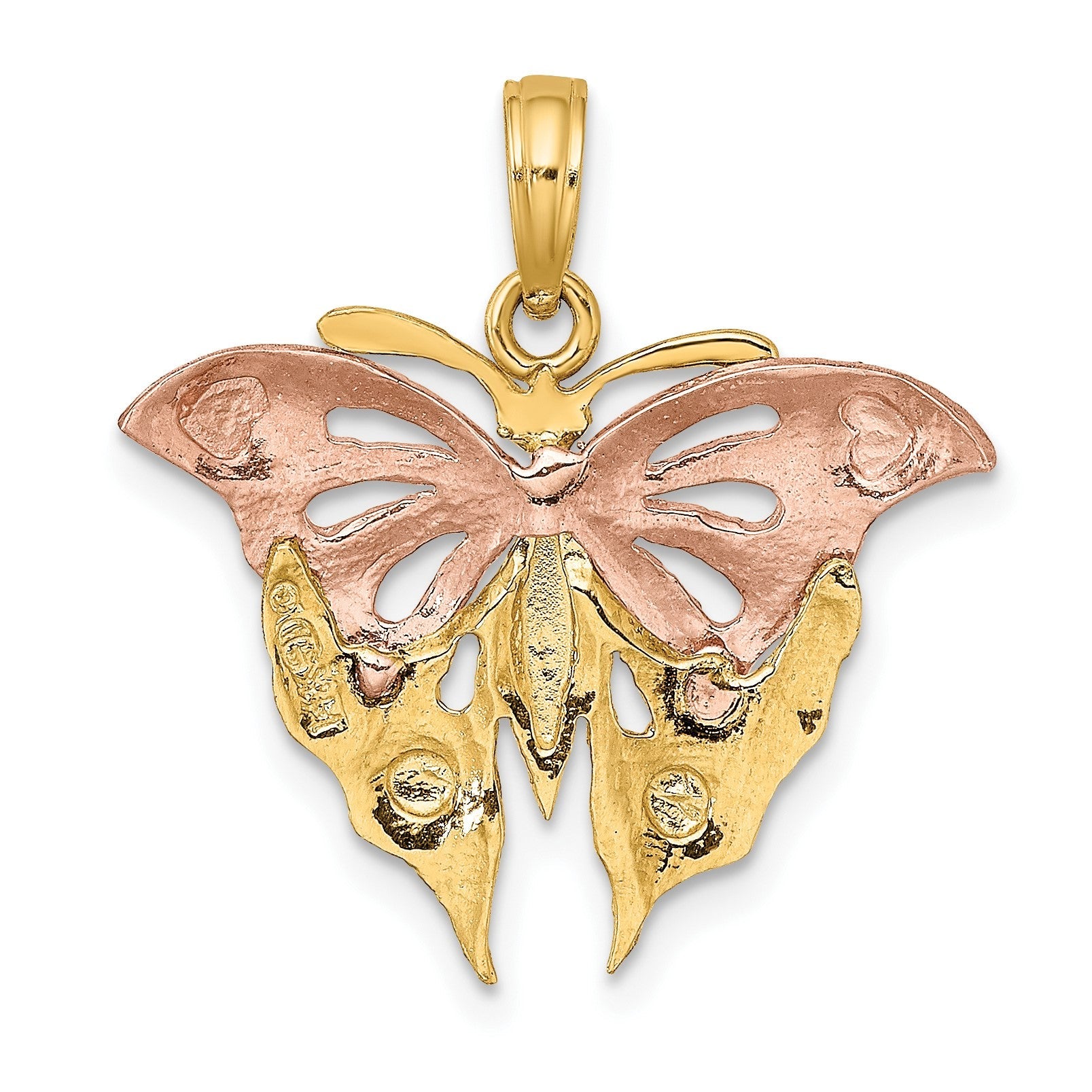 14K Bicolor Gold Zweifarbig Gold- und Weiß-Rhodium Diamantschliff Schmetterling-Charm