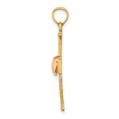 14K Bicolor Strukturiert Finish Kreuz mit Herz Charm
