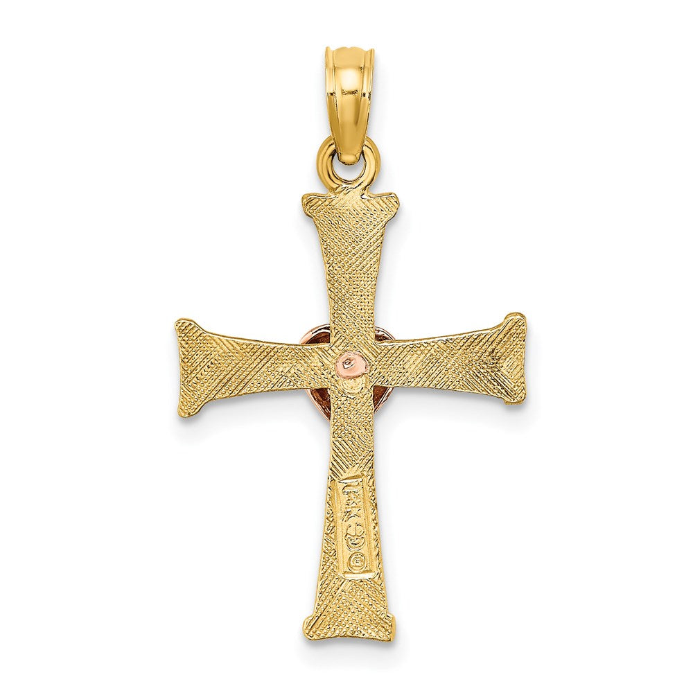 14K Bicolor Strukturiert Finish Kreuz mit Herz Charm