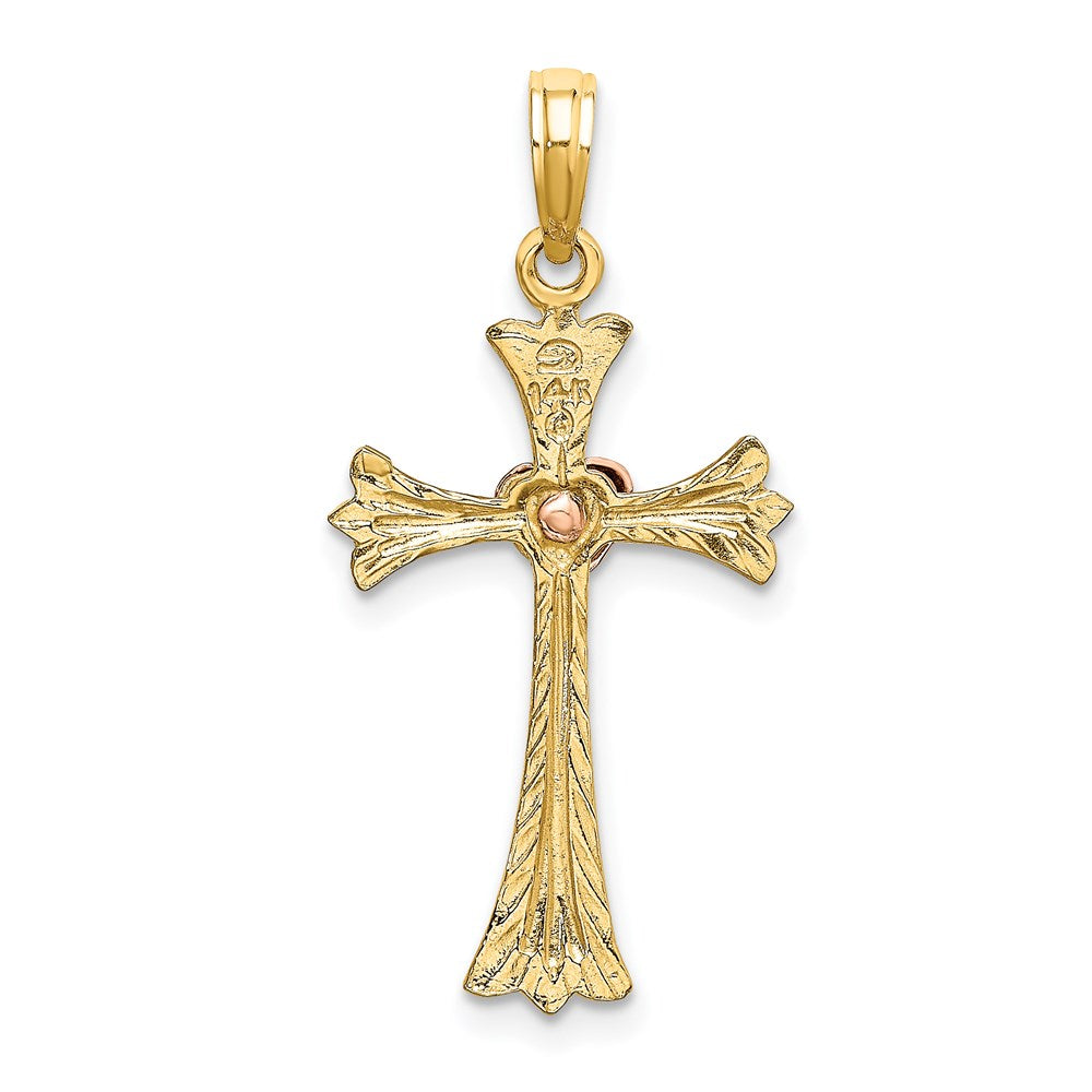 14K Bicolor Strukturiert Kreuz mit Herz Charm
