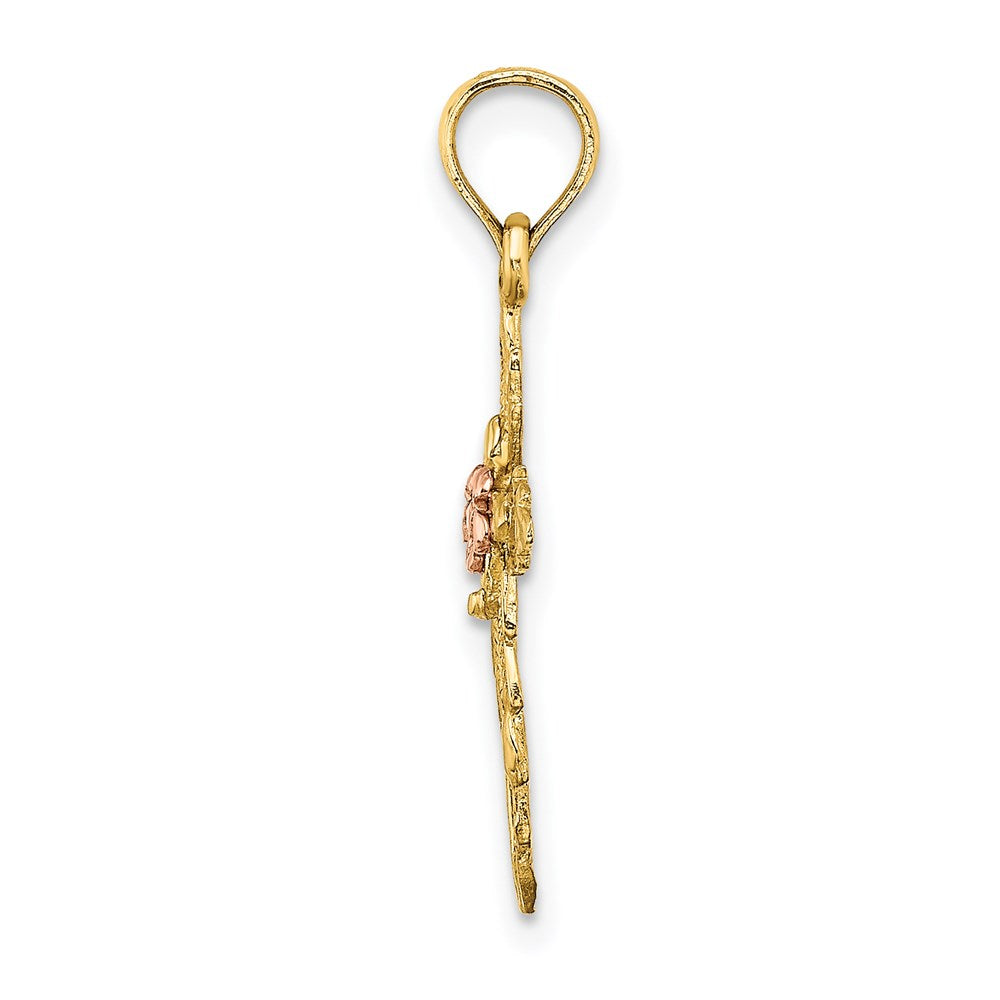14K Bicolor Kreuz mit Ausgeschnitten Blume Charm