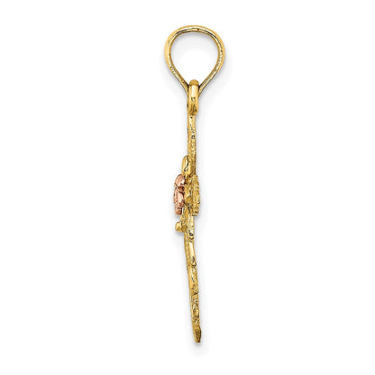 14K Bicolor Kreuz mit Ausgeschnitten Blume Charm