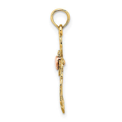 14K Bicolor Kreuz mit Herz Charm