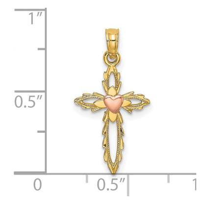 14K Bicolor Kreuz mit Herz Charm