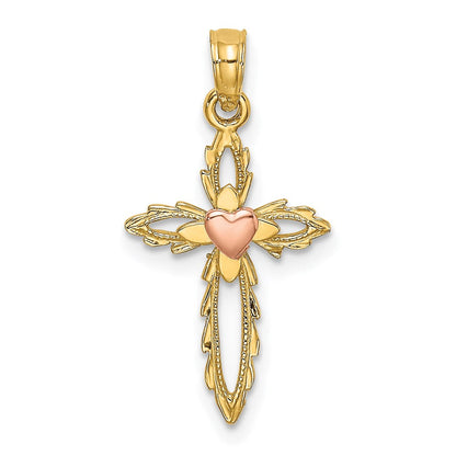 14K Bicolor Kreuz mit Herz Charm