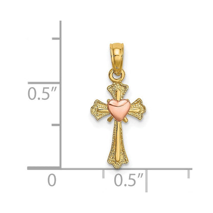 14K Bicolor Kreuz mit Herz Charm