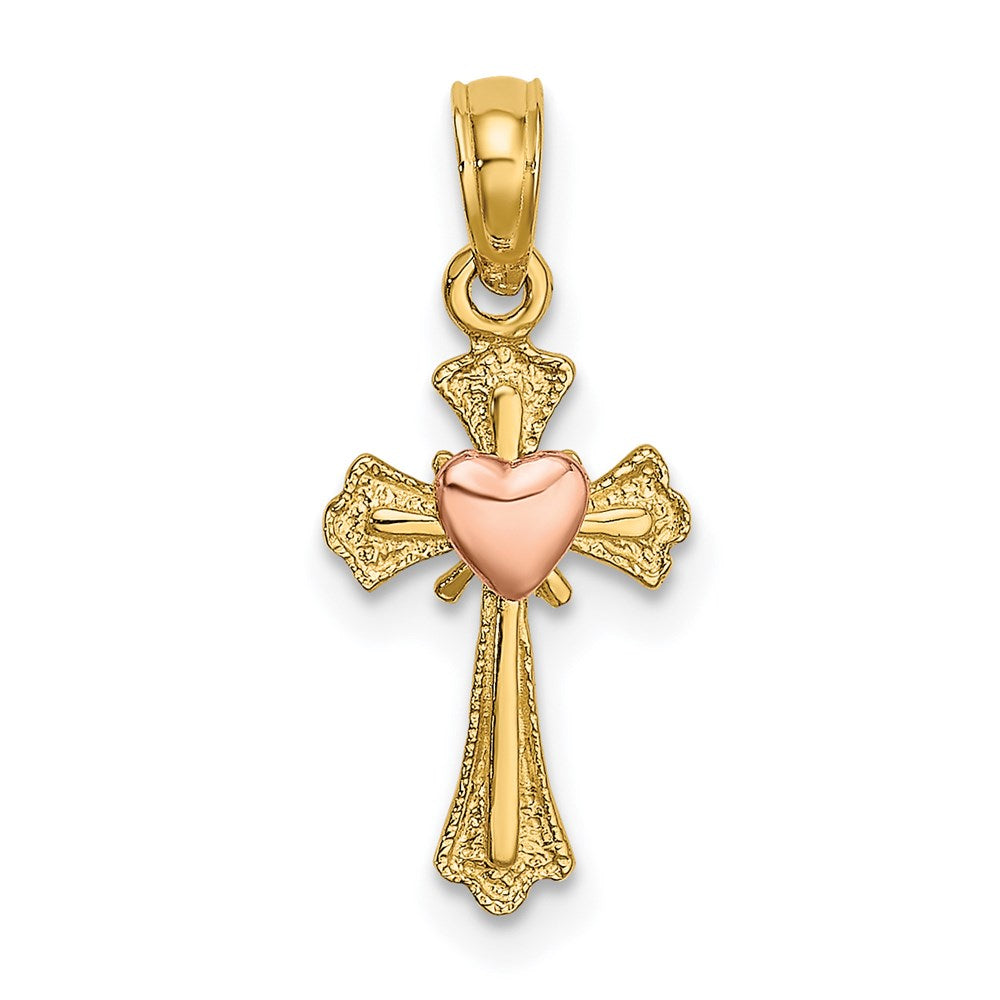 14K Bicolor Kreuz mit Herz Charm
