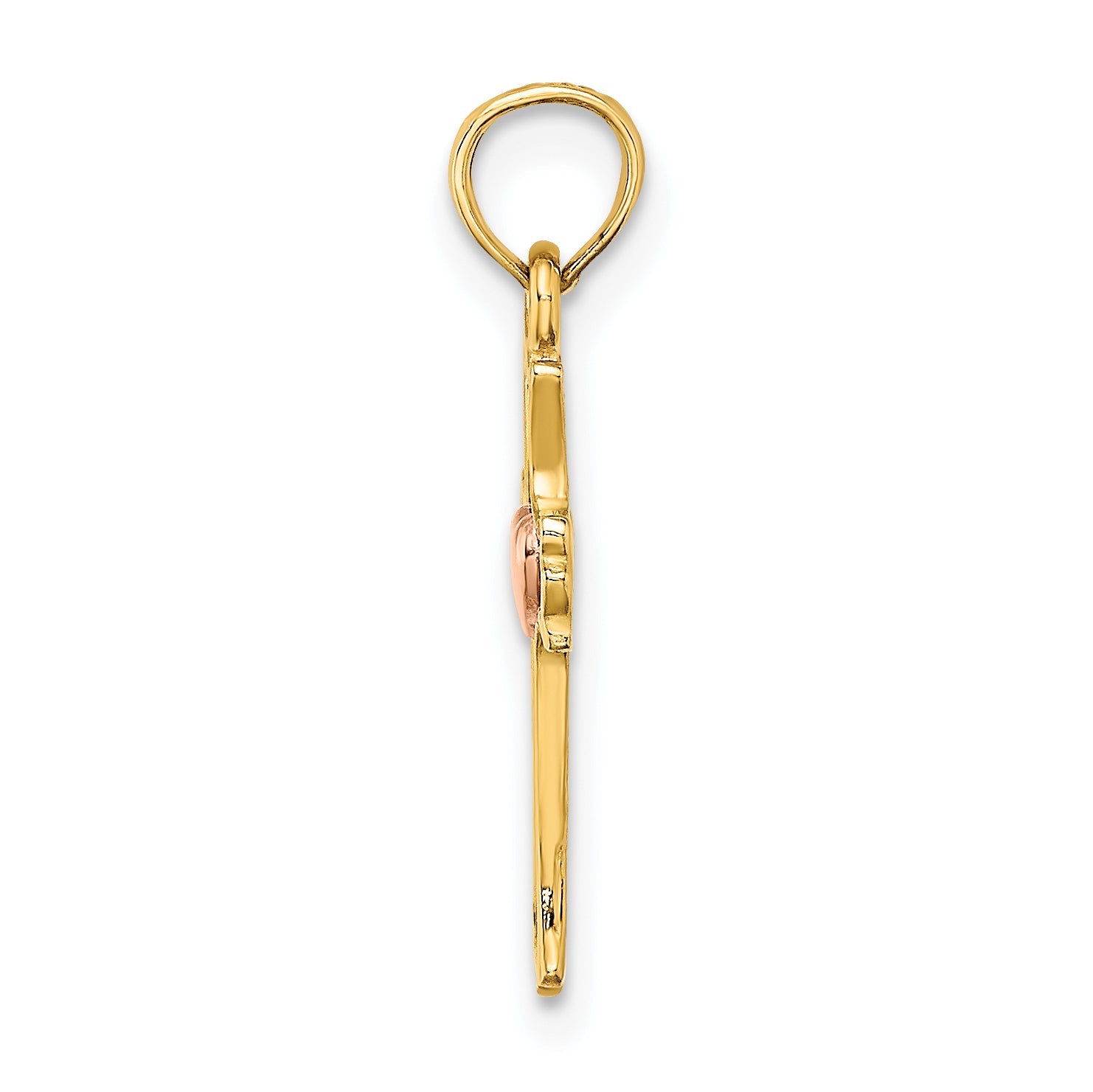 14K Bicolor mit Herz in Kreuz Charm