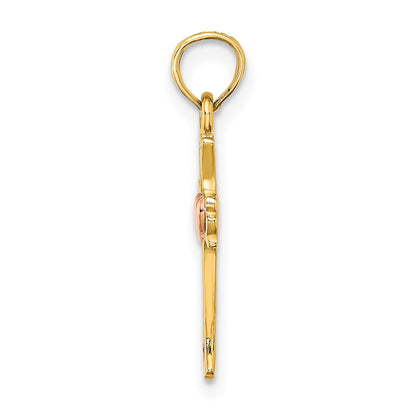 14K Bicolor mit Herz in Kreuz Charm