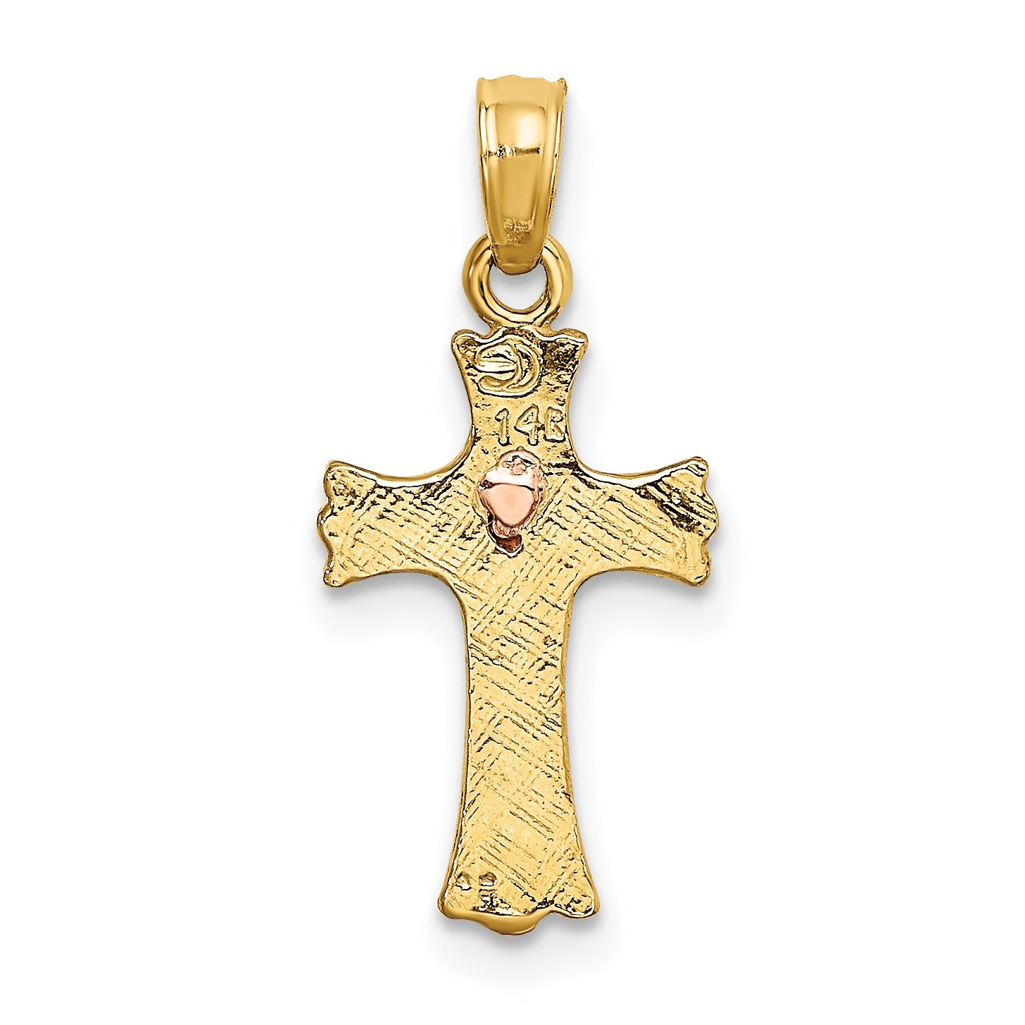 14K Bicolor mit Herz in Kreuz Charm