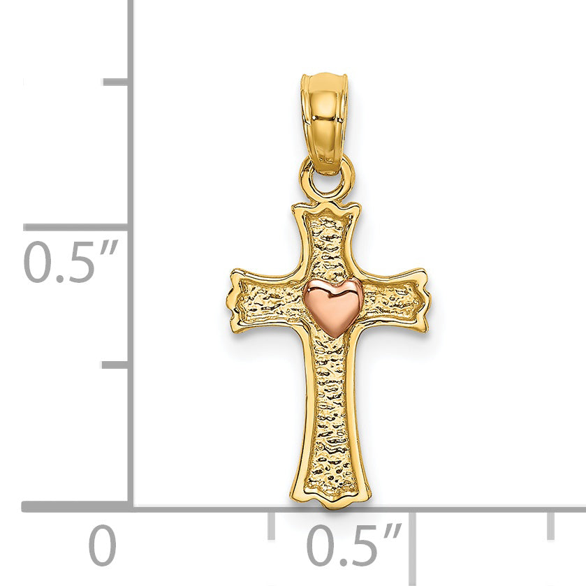 14K Bicolor mit Herz in Kreuz Charm