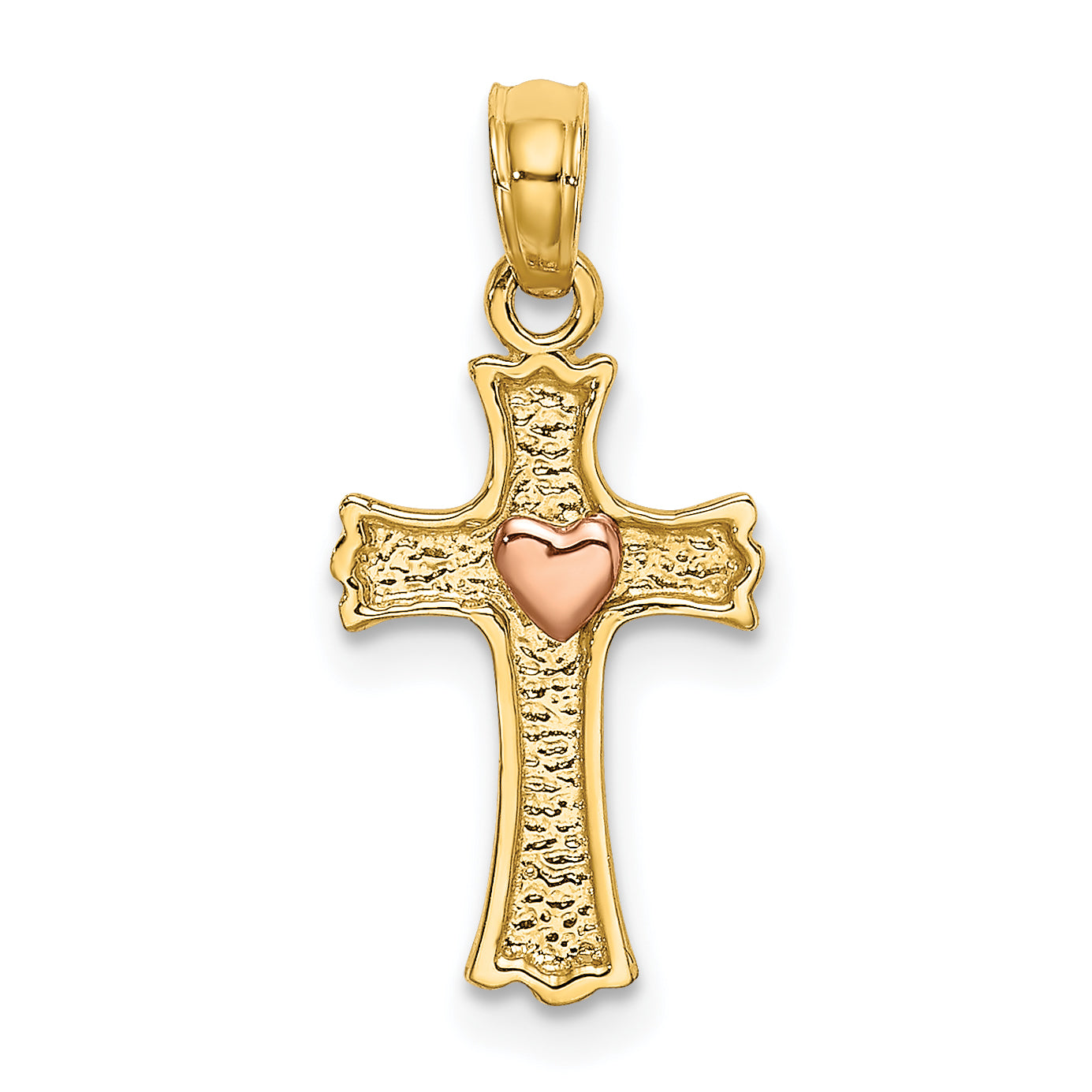 14K Bicolor mit Herz in Kreuz Charm
