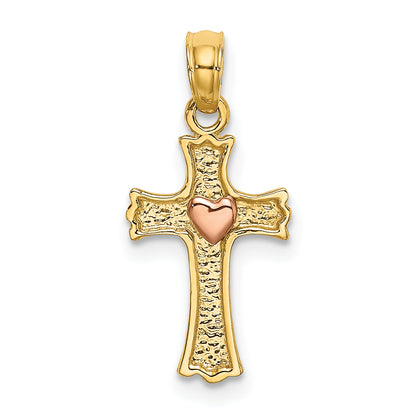 14K Bicolor mit Herz in Kreuz Charm