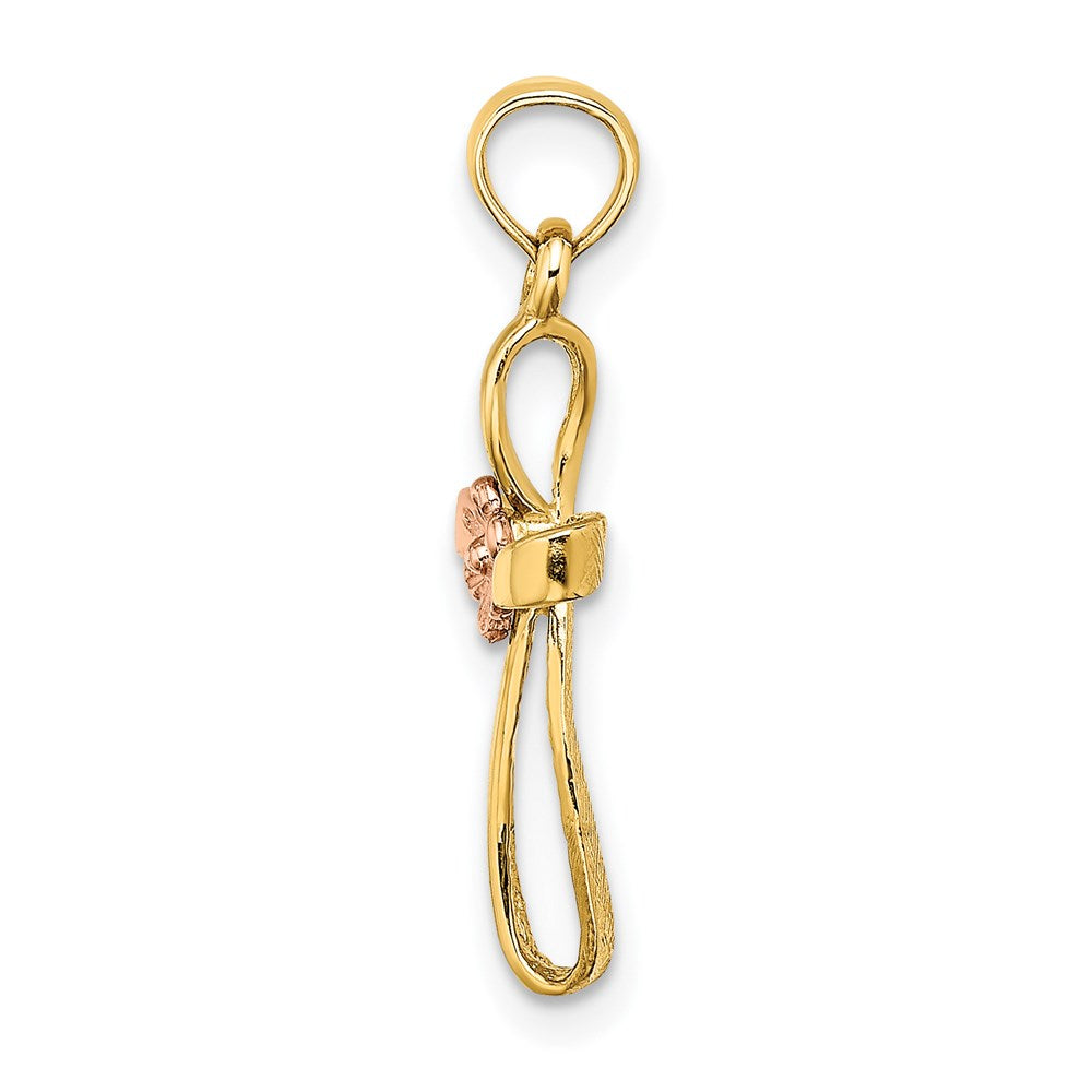 14K Bicolor Gedreht Kreuz mit Herz Charm