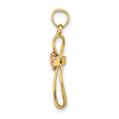 14K Bicolor Gedreht Kreuz mit Herz Charm