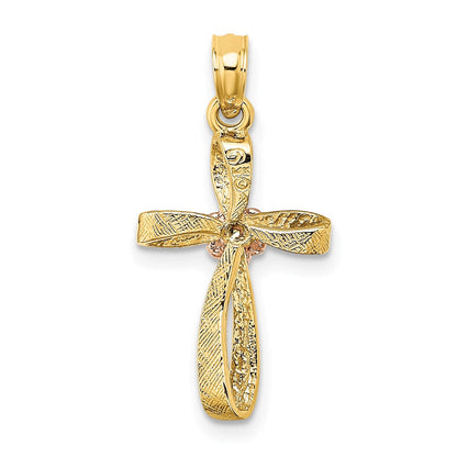 14K Bicolor Gedreht Kreuz mit Herz Charm