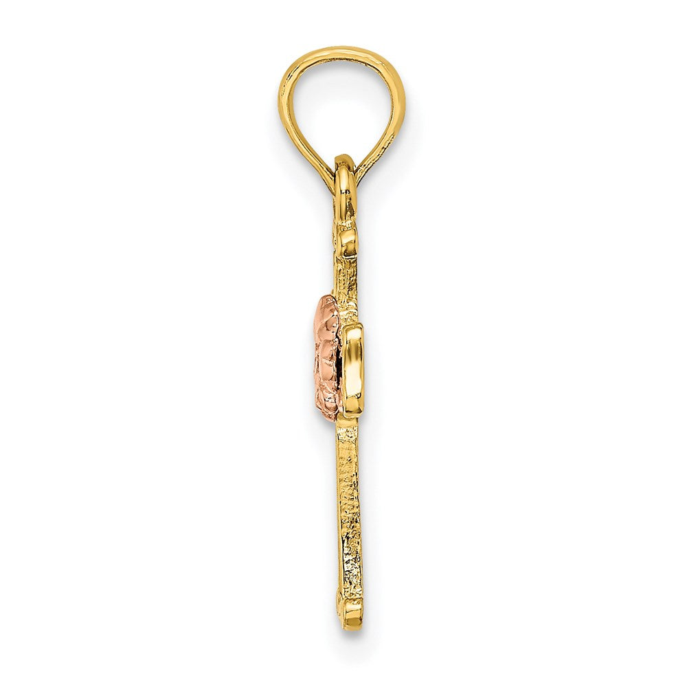 14K Bicolor Kreuz mit Blume Charm