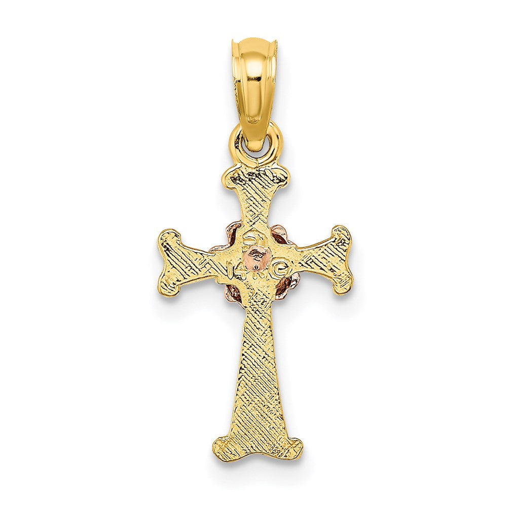14K Bicolor Kreuz mit Blume Charm