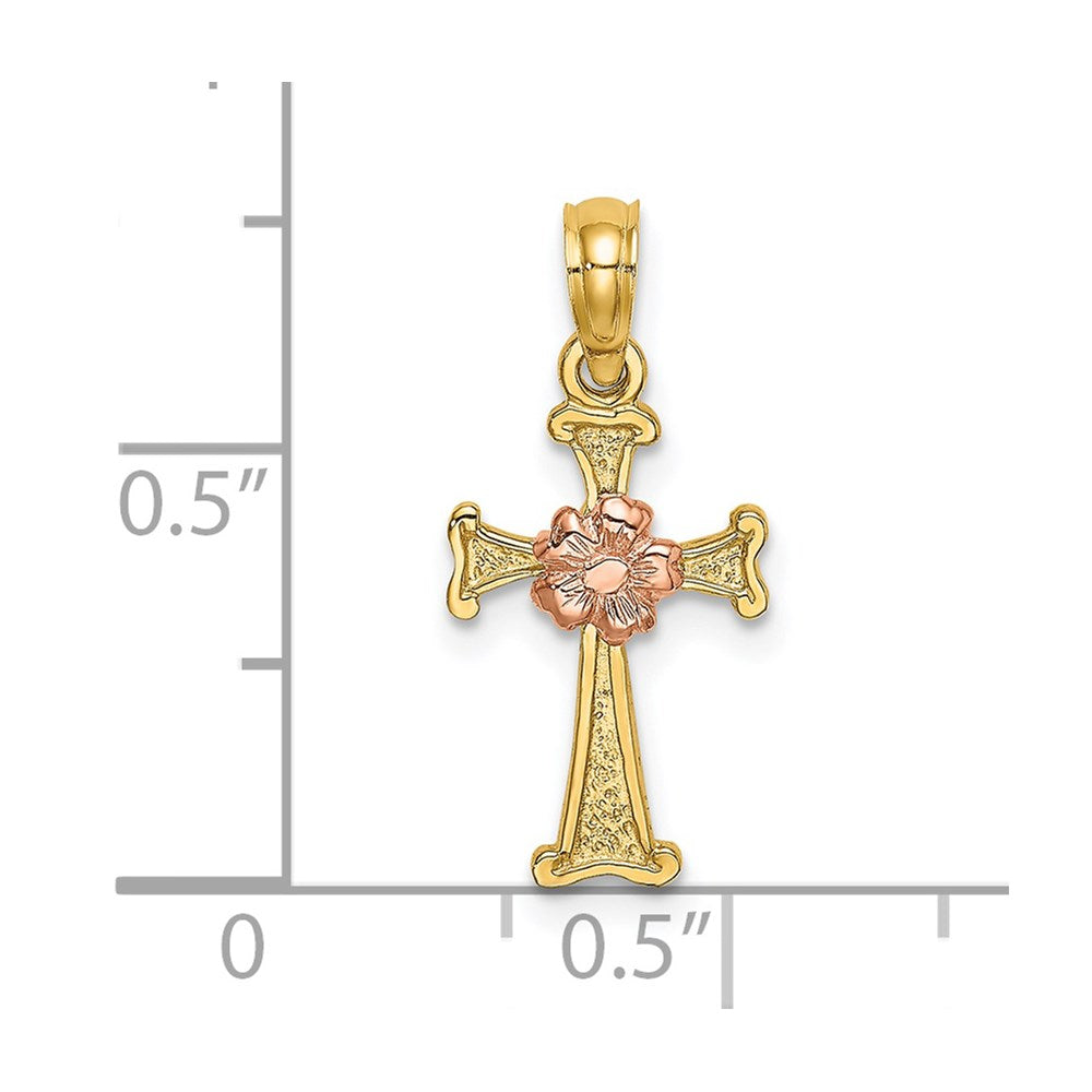14K Bicolor Kreuz mit Blume Charm