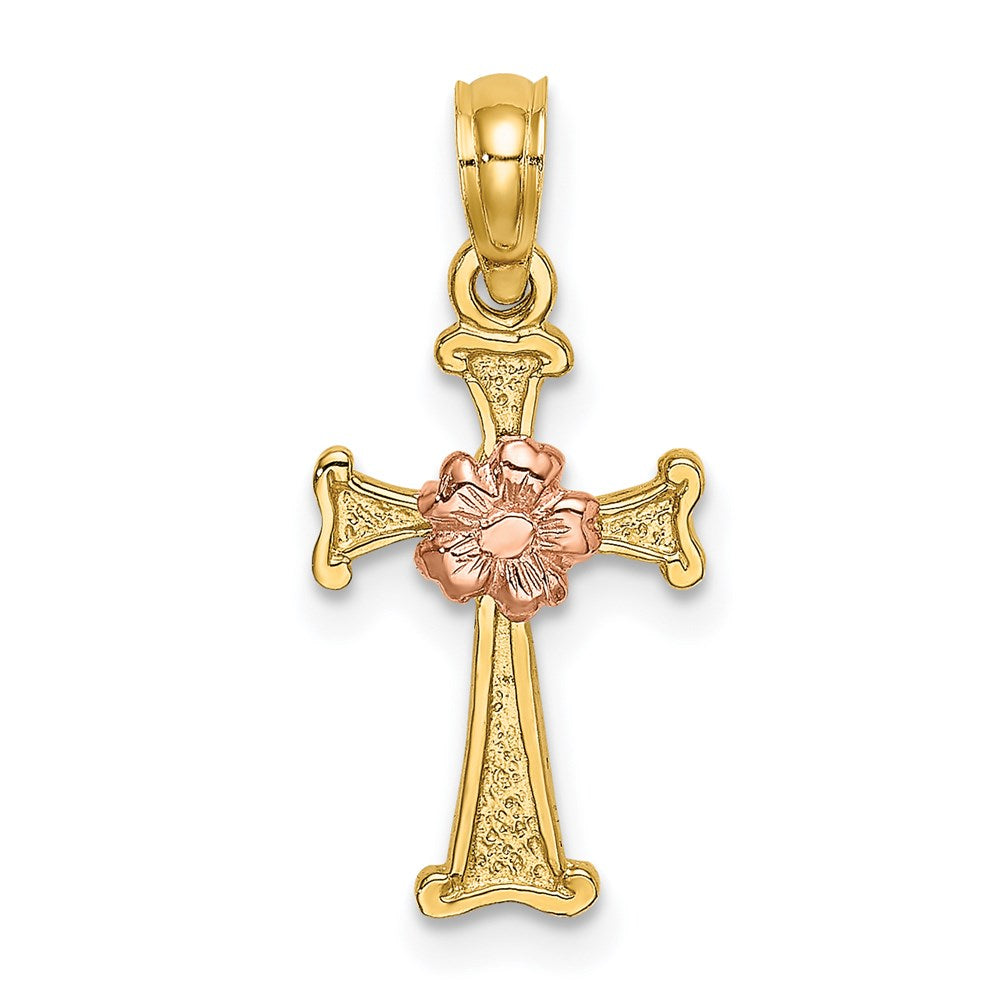 14K Bicolor Kreuz mit Blume Charm